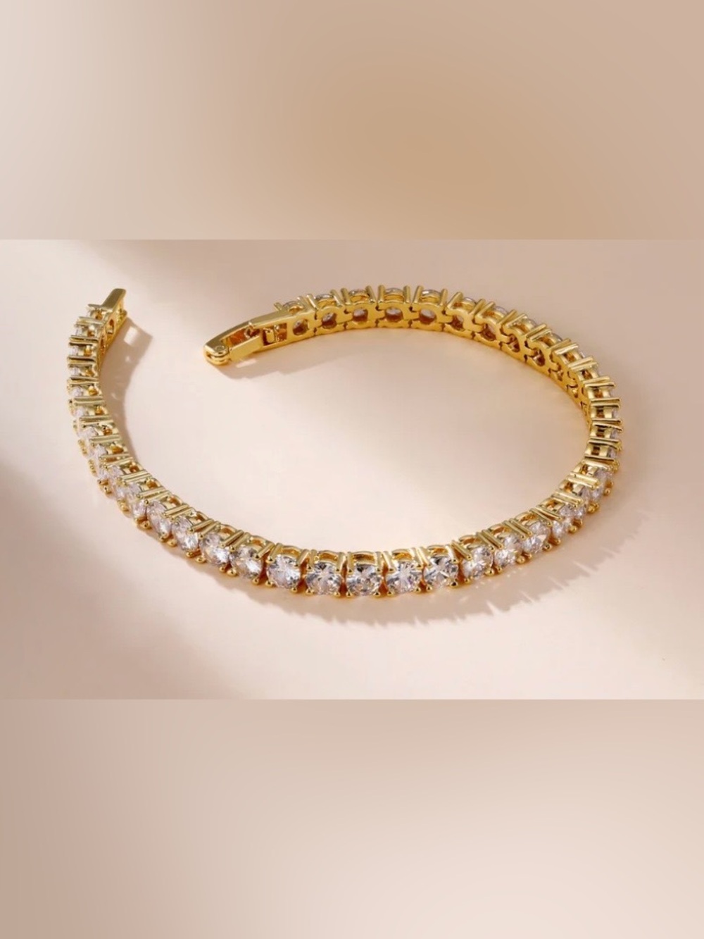 4MM Round Bezel Set CZ Tennis Bracelet in Gold Plating  6 Inches In Length - Picture 3 of 4